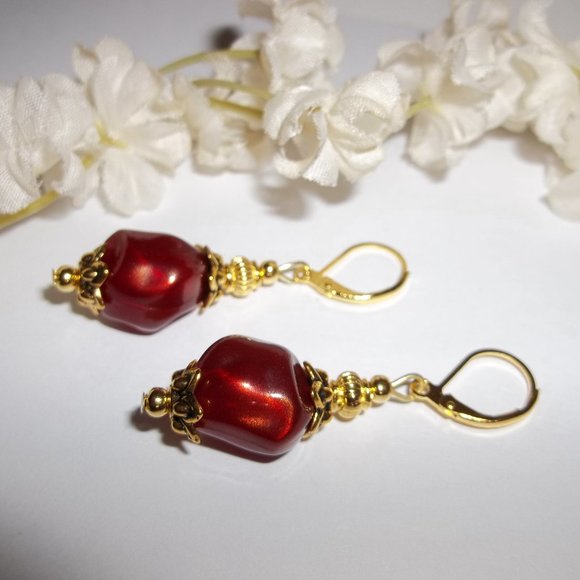 Dark Orange & Gold Beaded Earrings Set NWT 5449 - Picture 4 of 7